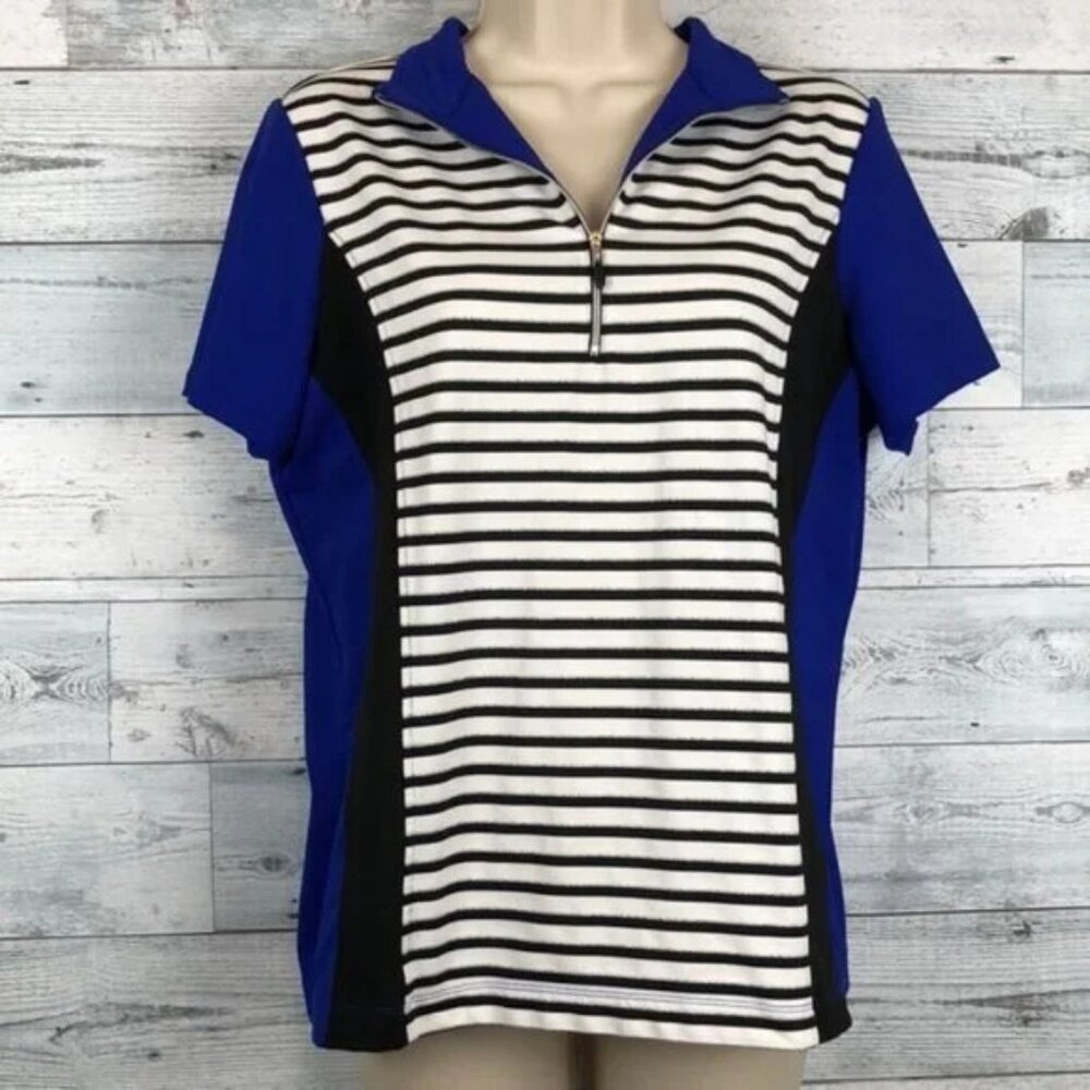 Chico's Zenergy Golf 1/4 zip striped top shirt 0 short sleeve Small luxury style